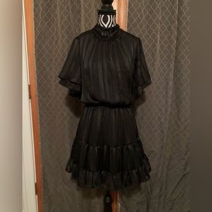 Misa Los Angeles Size Medium Black Tiered Saffie Dress Ruffle Sleeves